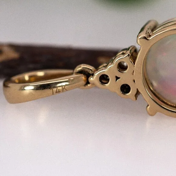 2.4cts Ethiopian Opal Pendant in 14K Solid Gold with Natural Diamond Accents - Picture 9 of 9